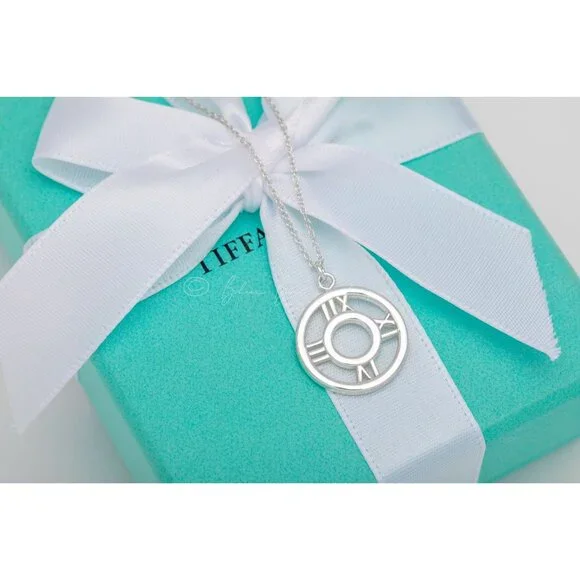 Tiffany & Co. Vintage Atlas Circle Pendant Roman Numerals Cutout Necklace Silver - Picture 2 of 8